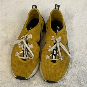 Nike Mustard Yellow Mesh Lace-Up Sneakers with Black Swoosh